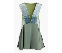 Pleated color-block crepe top - Green