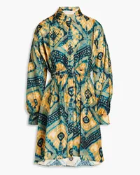 Ulla Johnson Jude printed silk-satin mini shirt dress - Yellow Yellow