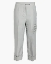 Thom Browne Cropped striped linen tapered pants - Gray Gray