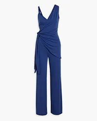 Halston Zaria draped stretch-jersey wide-leg jumpsuit - Blue Blue