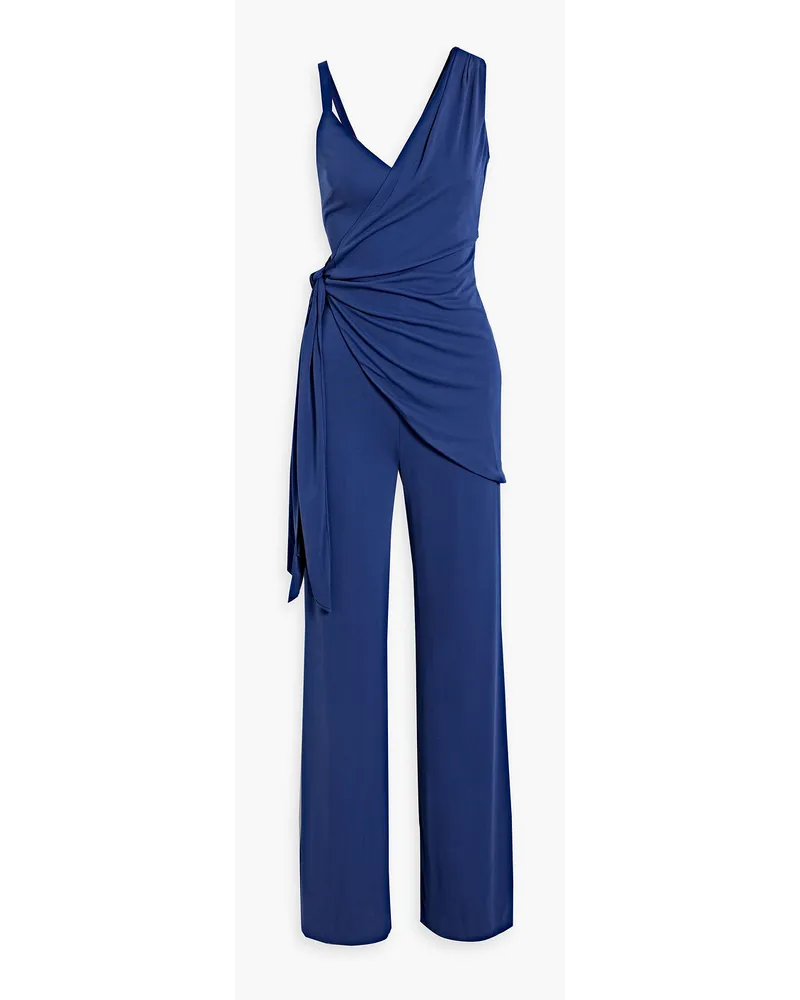 Halston Zaria draped stretch-jersey wide-leg jumpsuit - Blue Blue