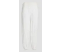 Crinkled ramie and cotton-blend gauze tapered pants - White