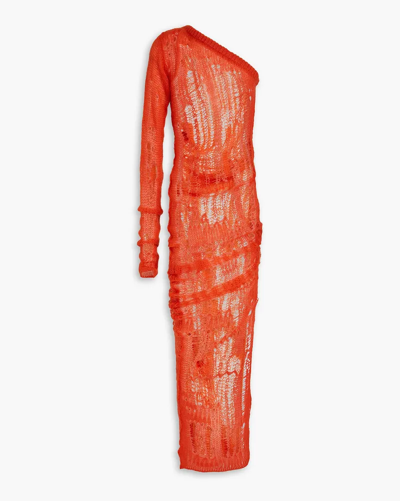 Rick Owens One-sleeve distressed open-knit maxi dress - Orange Orange