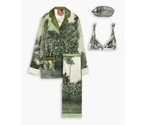 Printed silk-satin pajama set - Green