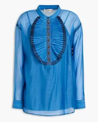 Tory Burch Pleated cotton and silk-blend voile blouse - Blue Blue