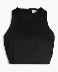 Sara Battaglia Cropped stretch-cotton poplin top - Black Black