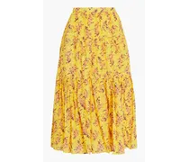Auveline tiered floral-print cotton-blend jacquard midi skirt - Yellow