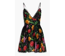 Issya floral-print cotton-blend voile mini dress - Black