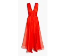 Sorena embellished gathered silk-crepon maxi dress - Red