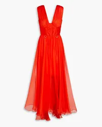 Maria Lucia Hohan Sorena embellished gathered silk-crepon maxi dress - Red Red