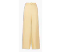 Belted silk-twill wide-leg pants - Yellow