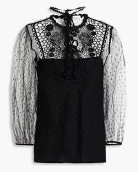 RED Valentino Crochet-trimmed point d'esprit top - Black Black