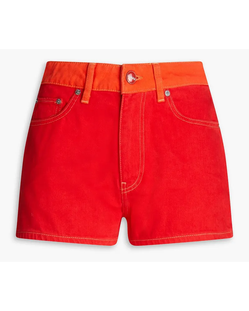 Ganni Two-tone denim shorts - Red Red