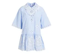 Scalloped striped broderie anglaise cotton peplum top - Blue