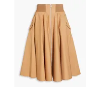 Pleated cotton-blend twill skirt - Brown