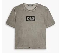Distressed logo-print cotton-jersey shirt - Gray