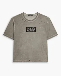 Dolce & Gabbana Distressed logo-print cotton-jersey shirt - Gray Gray