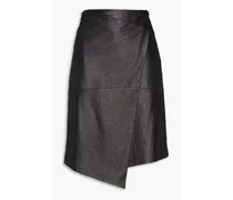 Wrap-effect textured-leather skirt - Black