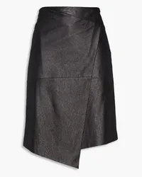 Brunello Cucinelli Wrap-effect textured-leather skirt - Black Black