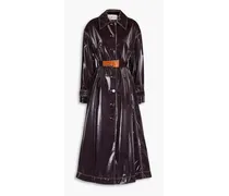 Leather-trimmed belted vinyl trench coat - Purple