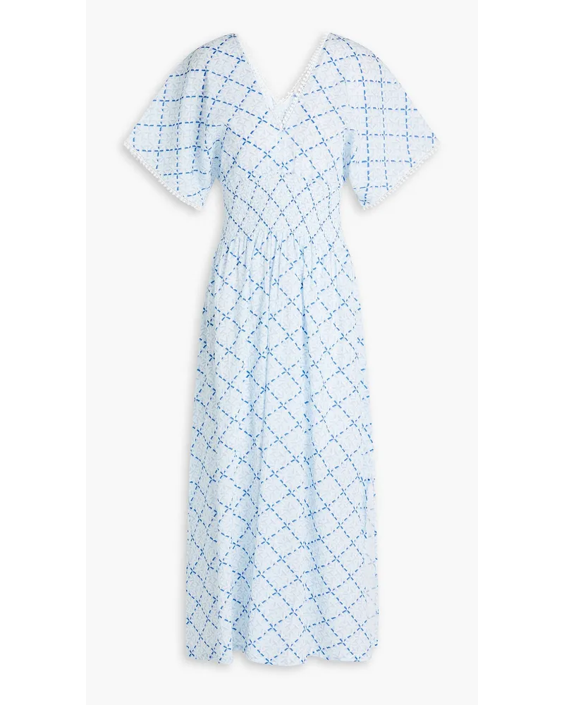 Heidi Klein Portofino shirred printed cotton-gauze midi dress - Blue Blue