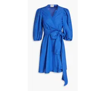 Slub woven mini wrap dress - Blue