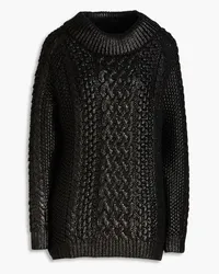 Alberta Ferretti Coated cable-knit wool sweater - Black Black