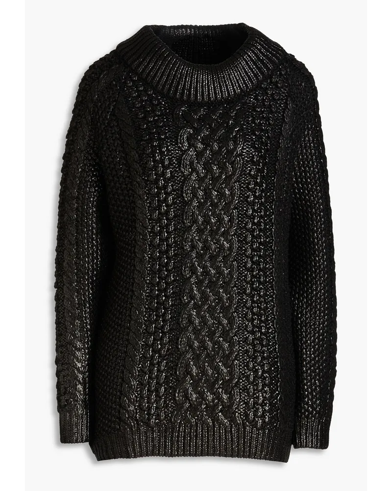 Alberta Ferretti Coated cable-knit wool sweater - Black Black