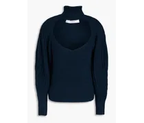 Cutout ribbed-knit turtleneck sweater - Blue