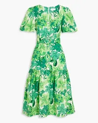 Rebecca Vallance Belted floral-print linen-blend midi dress - Green Green