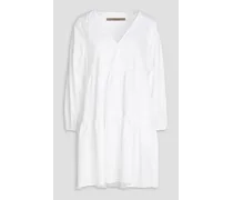 Tiered cotton-poplin mini dress - White
