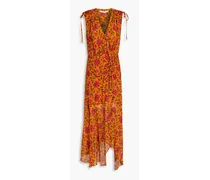 Dovima ruched wrap-effect floral-print silk-chiffon maxi dress - Orange