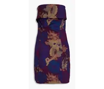Strapless printed cotton mini dress - Purple