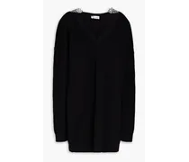 Oversized lace-trimmed ribbed wool sweater - Black