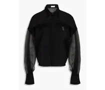 Organza-paneled cotton-blend poplin shirt - Black