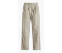 Pleated linen-blend straight-leg pants - Neutral