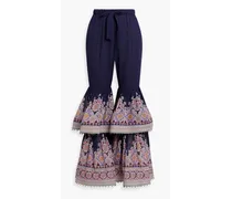 Tiered floral-print chiffon flared pants - Blue