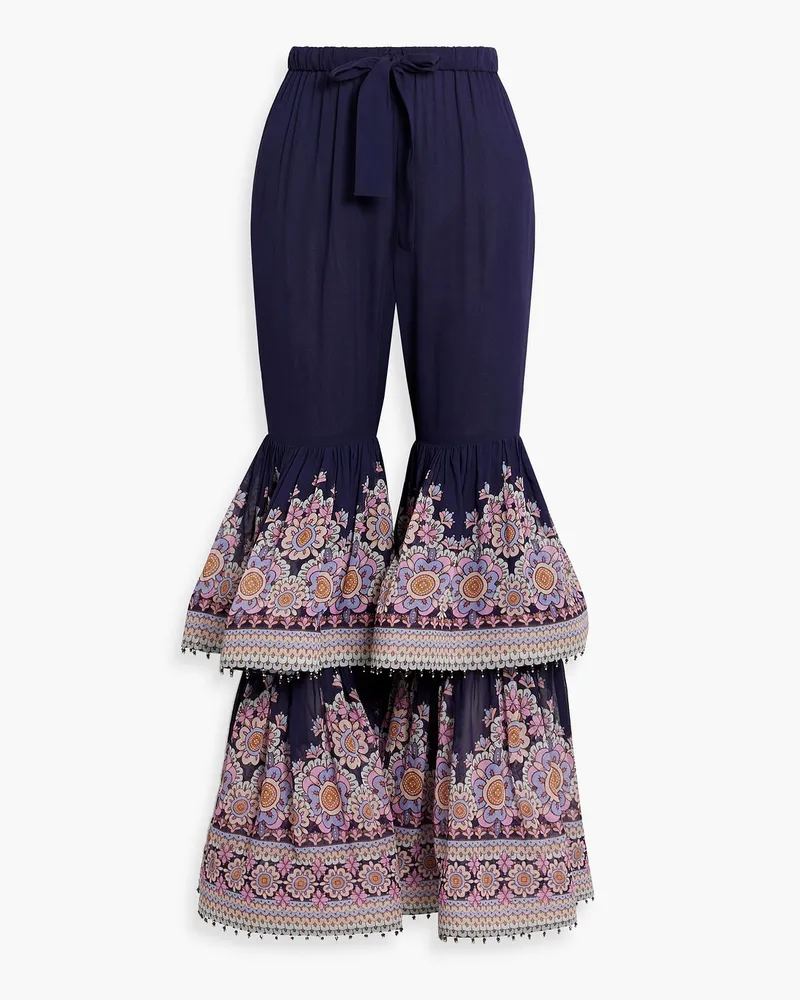 Zimmermann Tiered floral-print chiffon flared pants - Blue Blue