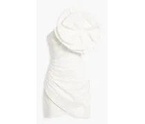 Evana one-shoulder appliquéd shantung mini dress - White