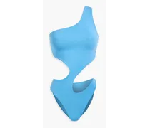 Carve one-shoulder cutout swimsuit - Blue