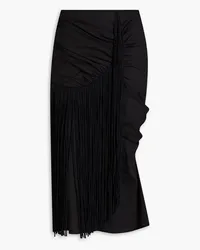 Tory Burch Fringed ruched cotton-poplin midi skirt - Black Black