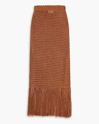 NICHOLAS Helen fringed crocheted cotton-blend midi skirt - Brown Brown