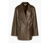 Double-breasted leather blazer - Brown