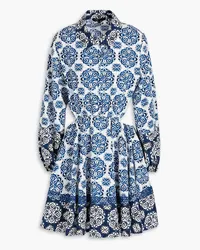 Maje Cutout printed cotton mini shirt dress - Blue Blue