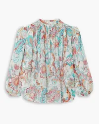 Etro Pleated floral-print silk-chiffon blouse - Blue Blue