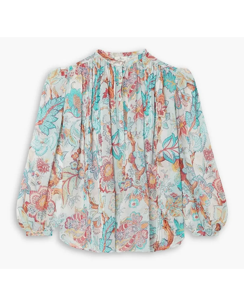 Etro Pleated floral-print silk-chiffon blouse - Blue Blue