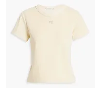 Crystal-embellished stretch-cotton velour T-shirt - Yellow