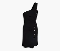 Melinda one-shoulder pleated twill mini dress - Black