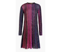 Sequin-embellished striped ribbed-knit dress - Pink