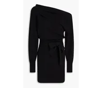 One-shoulder ribbed wool and cashmere-blend mini dress - Black